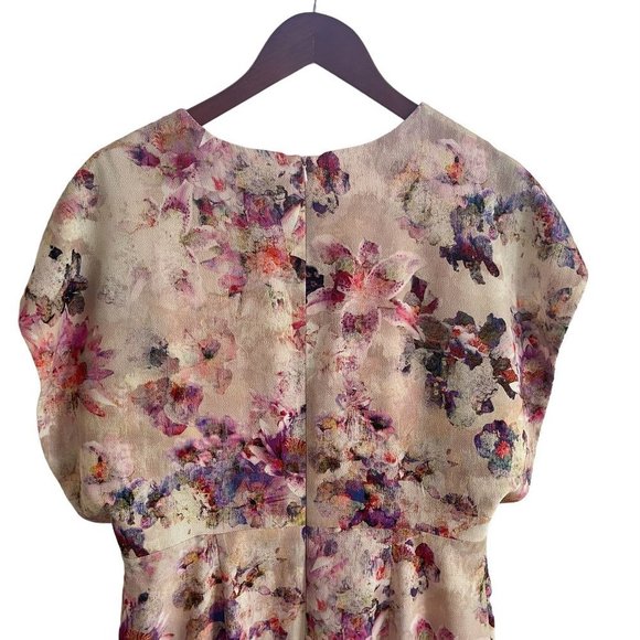 Black Halo Yoomi Floral Cap Sleeve Sheath Dress Watercolor Floral Blush Size 12 - Picture 10 of 16